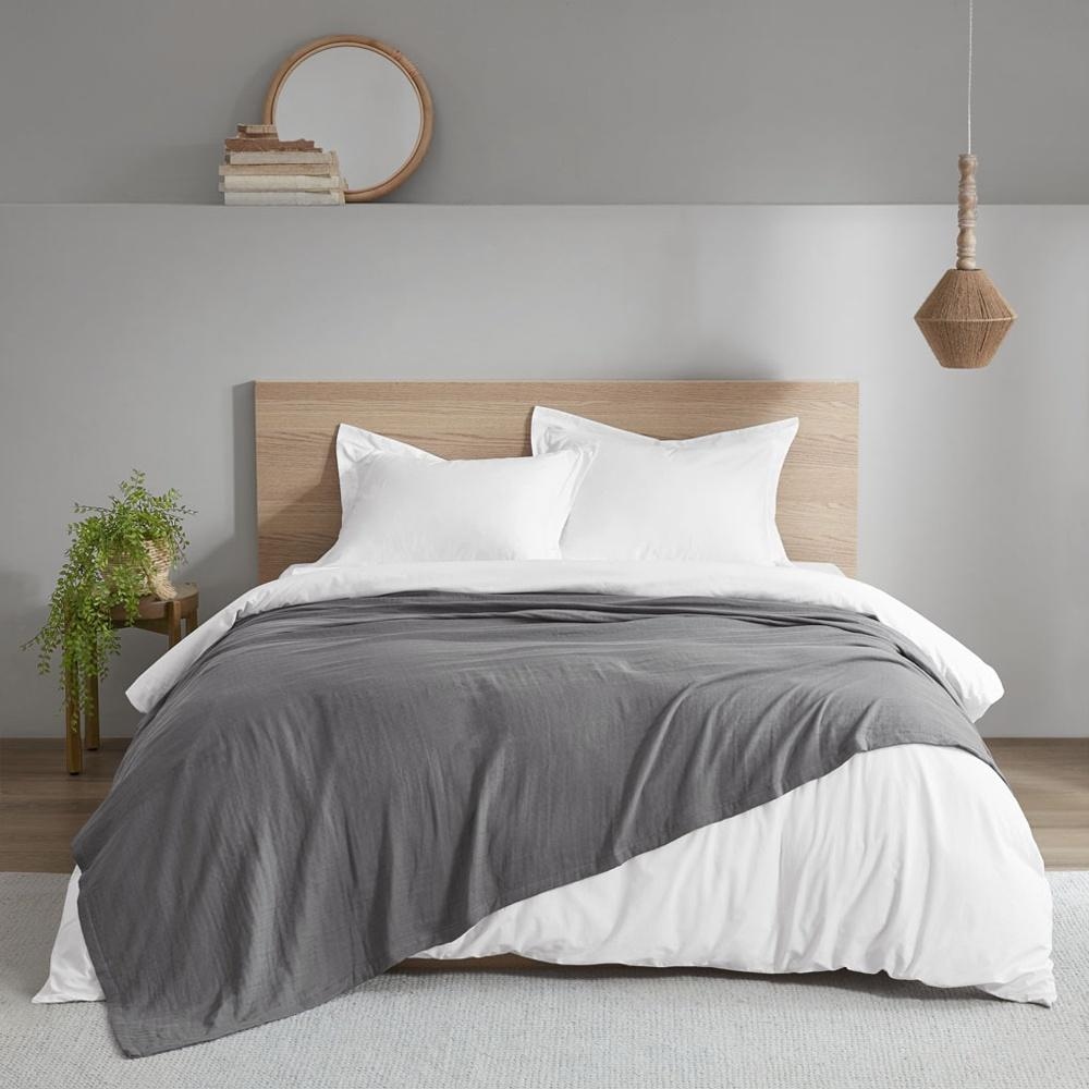 Full Queen 100 Cotton Lightweight Blanket Charcoal 81 x 96